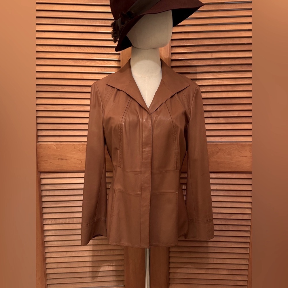 Lafayette 148 New York Tan Lambskin Leather Jacket   Sz 6